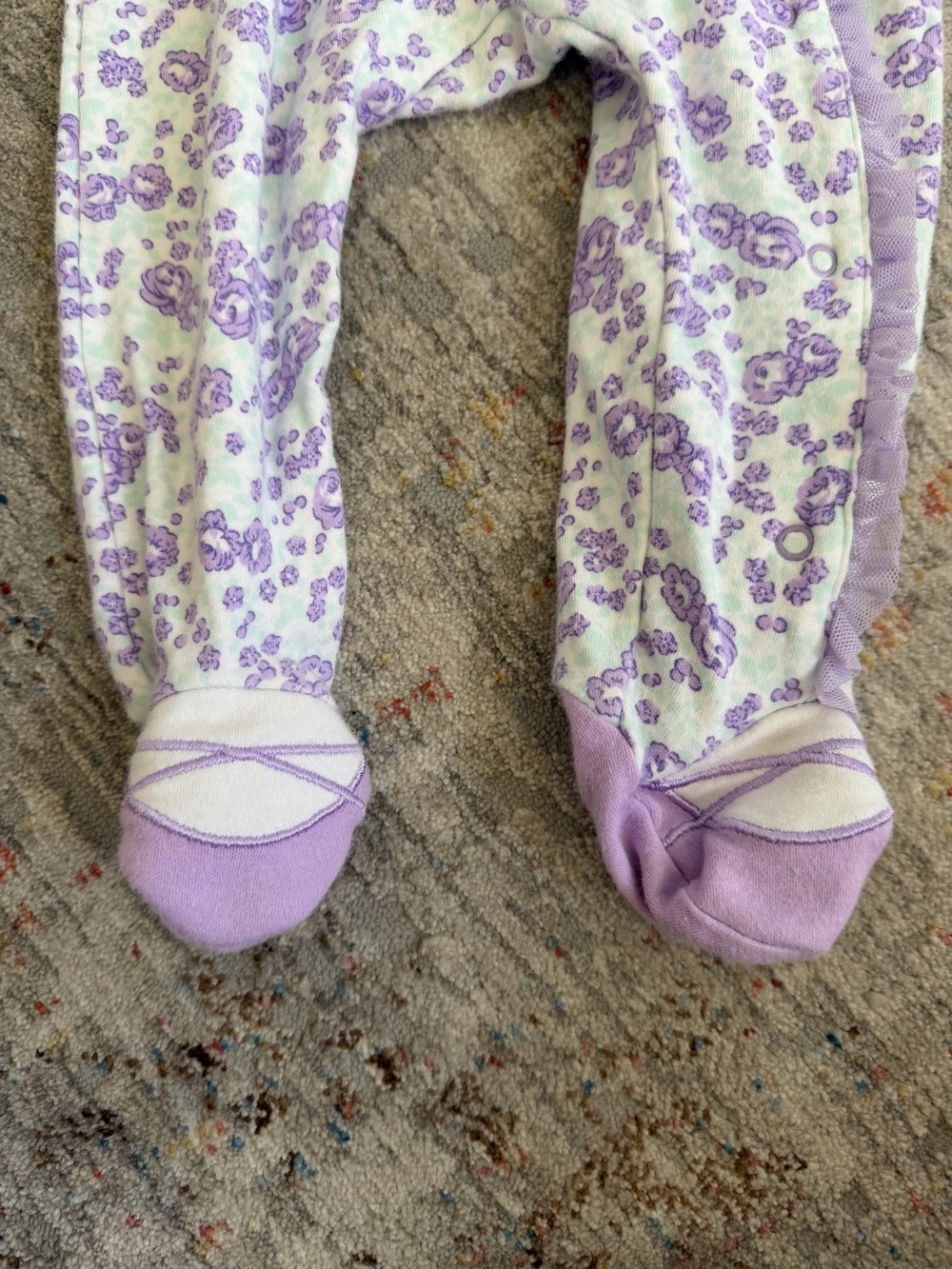 Little Me Baby Girls 6M Purple Floral Ruffle Footed Sleeper - Picture 4 of 7